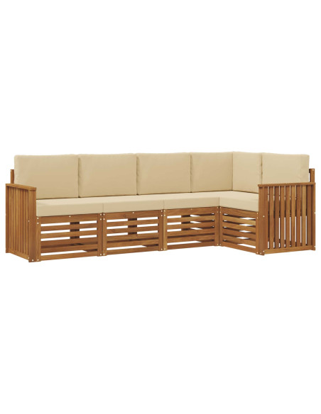 Set divani 5 pcs Naturale e Beige Legno di Acacia Massello