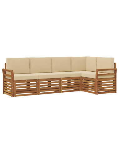 Set divani 5 pcs Naturale e Beige Legno di Acacia Massello