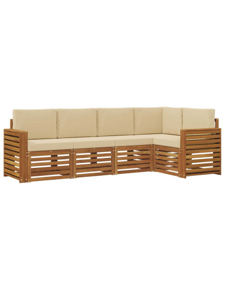 Set divani 5 pcs Naturale e Beige Legno di Acacia Massello