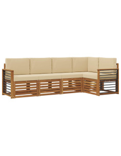 Set divani 5 pcs Naturale e Beige Legno di Acacia Massello 2