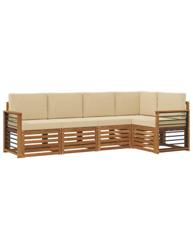 Set divani 5 pcs Naturale e Beige Legno di Acacia Massello