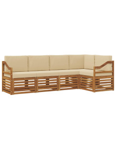 Set divani 5 pcs Naturale e Beige Legno di Acacia Massello 2