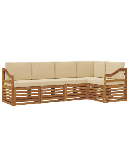 Set divani 5 pcs Naturale e Beige Legno di Acacia Massello
