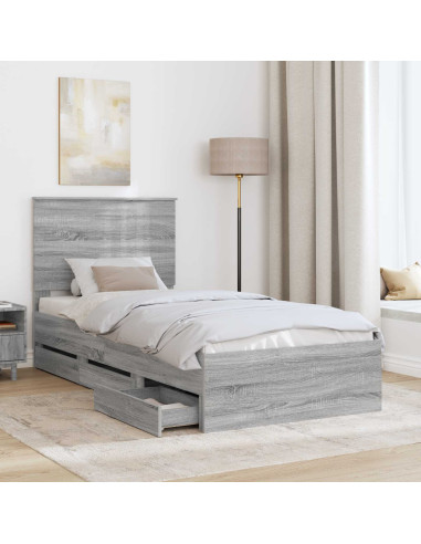 Struttura del letto con testiera Grigio Sonoma 90 x 190 cm
