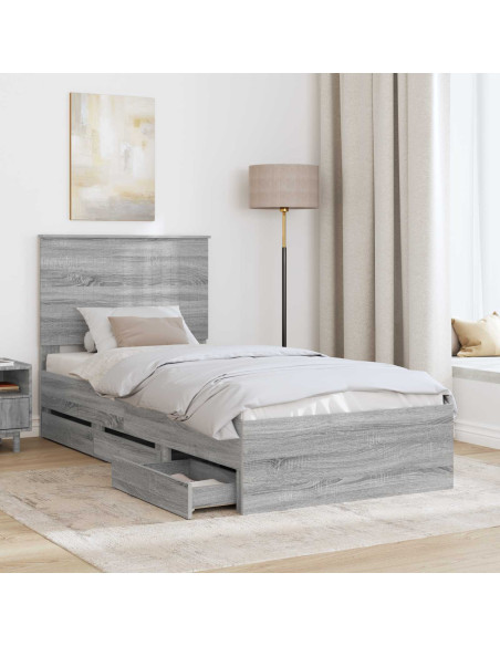 Struttura del letto con testiera Grigio Sonoma 90 x 190 cm