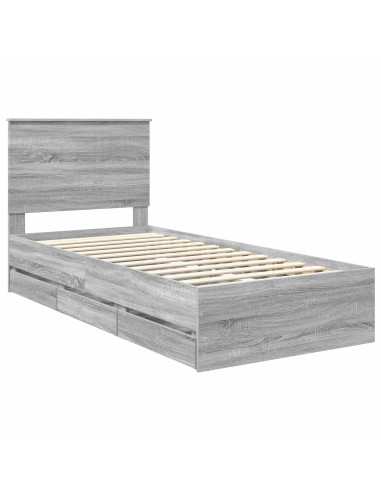 Struttura del letto con testiera Grigio Sonoma 90 x 190 cm