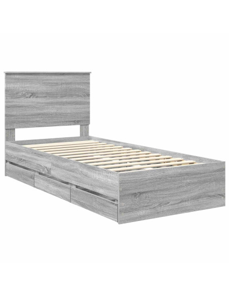 Struttura del letto con testiera Grigio Sonoma 90 x 190 cm