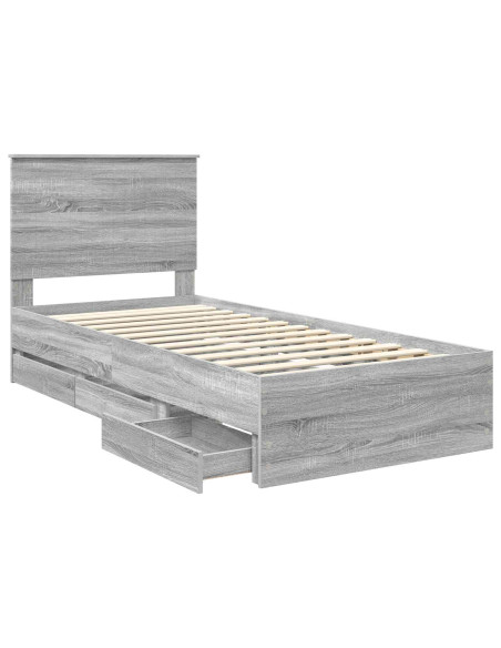 Struttura del letto con testiera Grigio Sonoma 90 x 190 cm