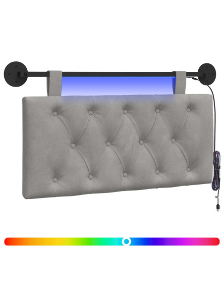 Testiera sospesa Con luce LED Grigio Chiaro Velluto