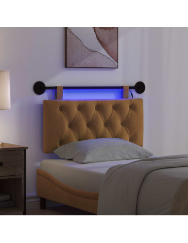 Testiera sospesa Con luce LED Marrone Velluto