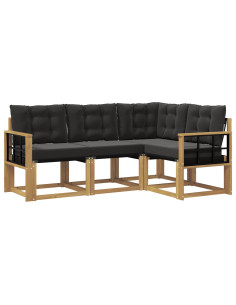 Set di divani da esterno con cuscino 4 pcs Bianco e Nero 2