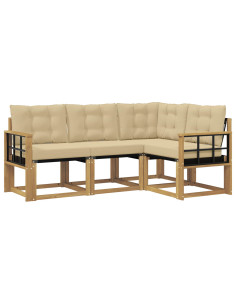 Set di divani da esterno con cuscino 4 pcs Bianco e Beige 2