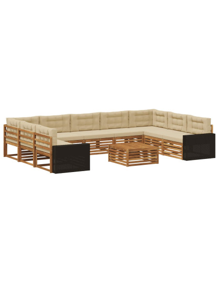 Set di divani da esterno con cuscino 10 pcs Naturale e Beige