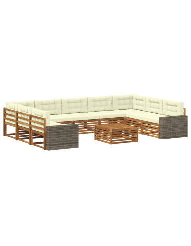 Set di divani da esterno con cuscino 10 pcs Naturale e Crema