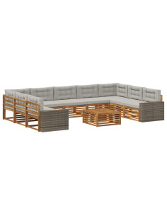 Set di divani da esterno 10 pcs Naturale e Grigio Chiaro