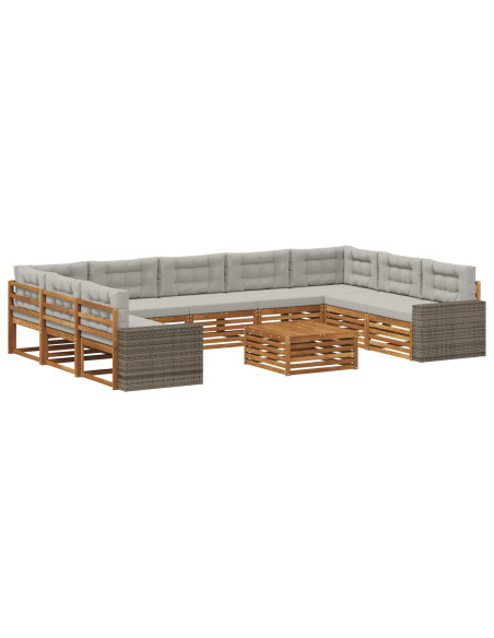 Set di divani da esterno 10 pcs Naturale e Grigio Chiaro