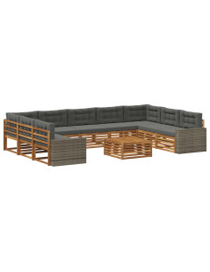 Set di divani da esterno 10 pcs Naturale e Antracite