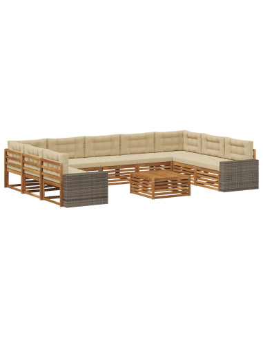 Set di divani da esterno con cuscino 10 pcs Naturale e Beige