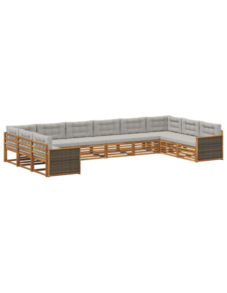 Set divani con cuscino 10 pcs Legno di Acacia Massello
