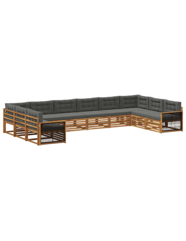 Set divani con cuscino 10 pcs Legno di Acacia Massello