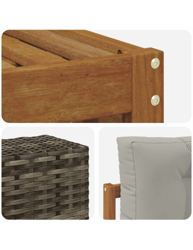 Set di divani da esterno 10 pcs Naturale e Grigio Chiaro