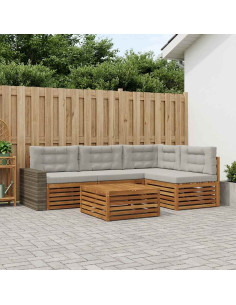 Set di divani da esterno 5 pcs Naturale e Grigio Chiaro