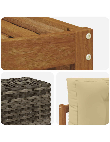Set di divani da esterno con cuscino 10 pcs Naturale e Beige