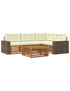 Set di divani da esterno 5 pcs Naturale e Crema 79 x 79 x 37 cm 2