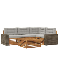 Set di divani da esterno 5 pcs Naturale e Grigio Chiaro 2