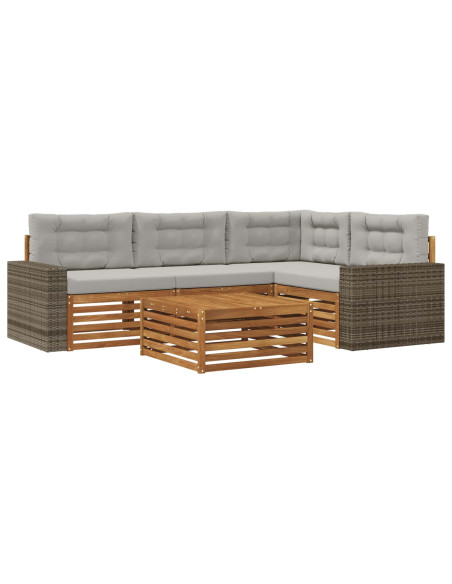 Set di divani da esterno 5 pcs Naturale e Grigio Chiaro