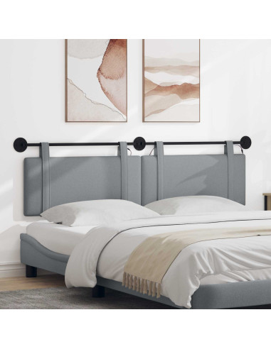 Testiera sospesa Con luce LED Grigio Chiaro Tessuto