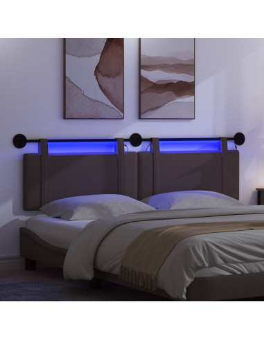 Testiera sospesa Con luce LED Marrone Scuro Tessuto