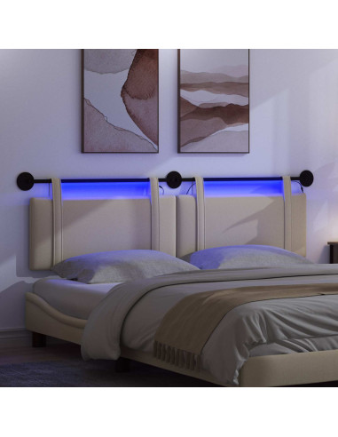 Testiera sospesa Con luce LED Crema Tessuto
