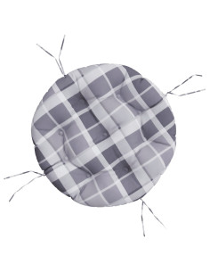 Cuscino Rotondo Grigio Motivo a Quadri Ø 60x11cm Tessuto Oxford 2