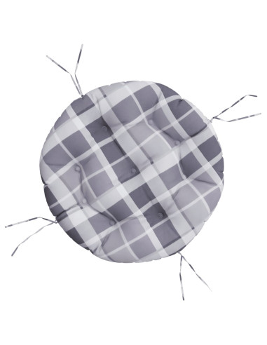 Cuscino Rotondo Grigio Motivo a Quadri Ø 60x11cm Tessuto Oxford