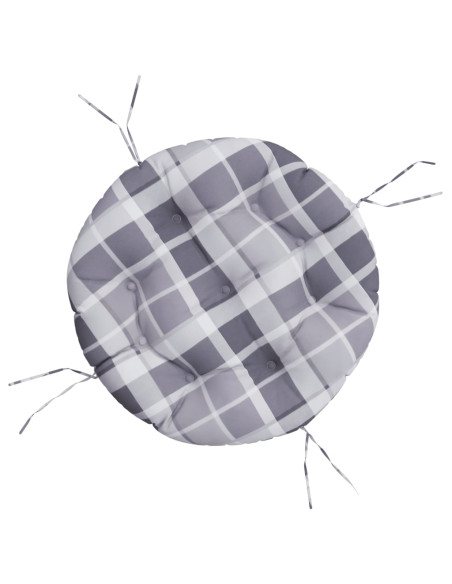 Cuscino Rotondo Grigio Motivo a Quadri Ø 60x11cm Tessuto Oxford