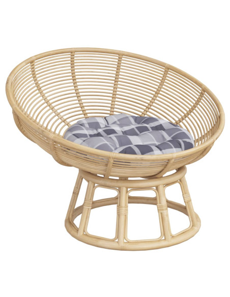 Cuscino Rotondo Grigio Motivo a Quadri Ø 60x11cm Tessuto Oxford