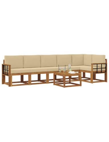 Set di divani da esterno con cuscino 7 pcs Naturale e Beige