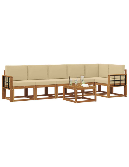 Set di divani da esterno con cuscino 7 pcs Naturale e Beige