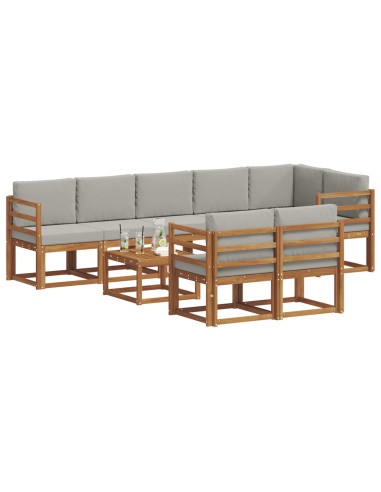 Set di divani da esterno 9 pcs Grigio Naturale e Chiaro