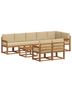 Set di divani da esterno con cuscino 9 pcs Naturale e Beige 2