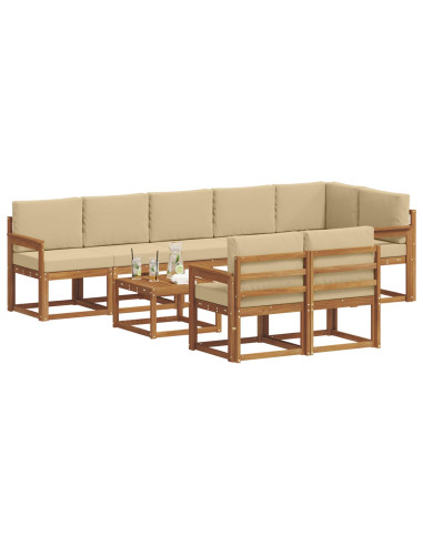 Set di divani da esterno con cuscino 9 pcs Naturale e Beige
