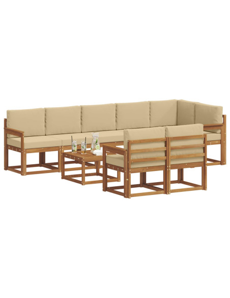 Set di divani da esterno con cuscino 9 pcs Naturale e Beige