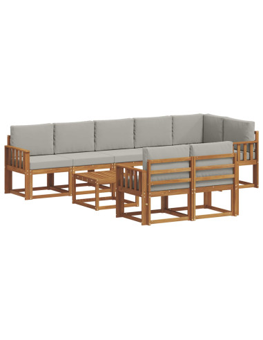 Set di divani da esterno 9 pcs Grigio Naturale e Chiaro