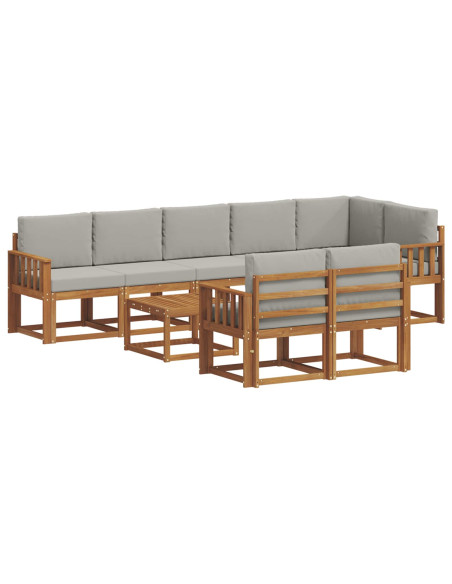 Set di divani da esterno 9 pcs Grigio Naturale e Chiaro