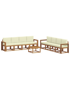 Set di divani da esterno con cuscino 9 pcs Naturale e Crema 2
