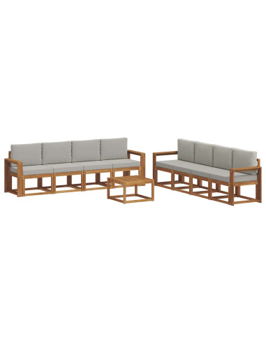 Set di divani da esterno 9 pcs Grigio Naturale e Chiaro