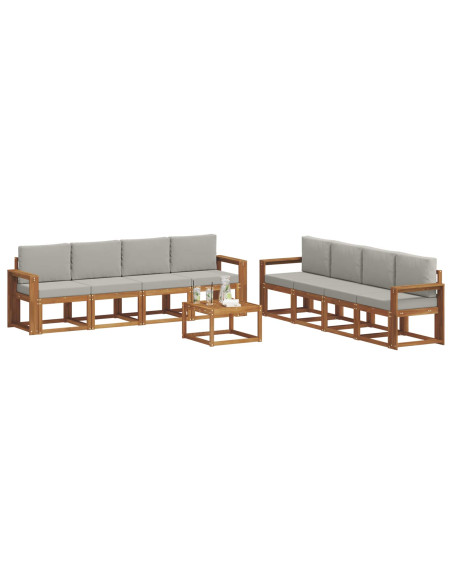 Set di divani da esterno 9 pcs Grigio Naturale e Chiaro