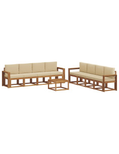 Set di divani da esterno con cuscino 9 pcs Naturale e Beige 2
