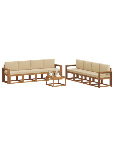 Set di divani da esterno con cuscino 9 pcs Naturale e Beige
